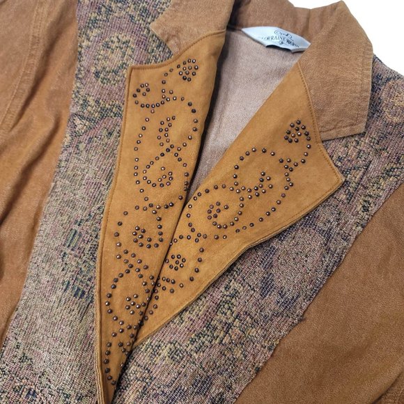 Vintage Lorraine Wardy western carpet panel cotton studded jacket brown small - Picture 3 of 6